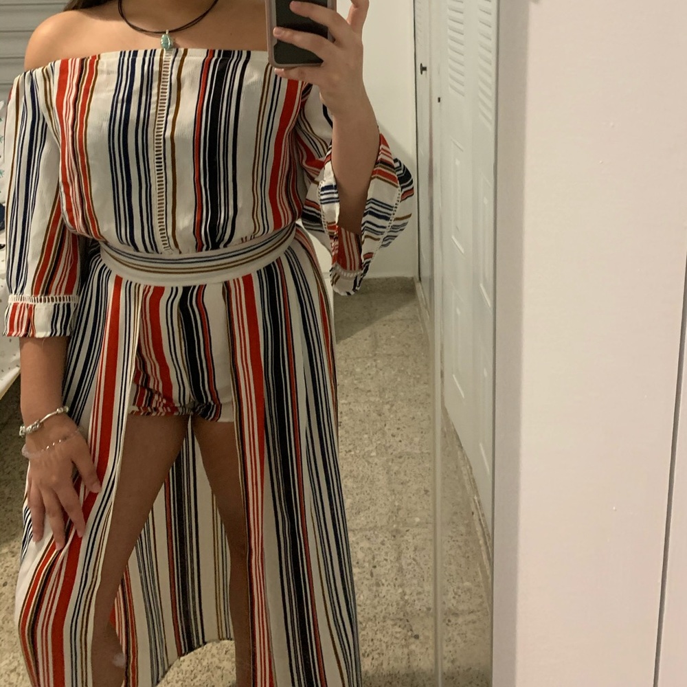 Off the shoulder top and shorts/skirt set